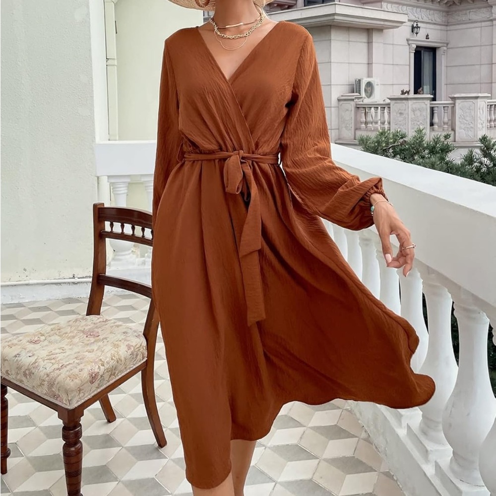 Burnt orange long sleeve maxi dress